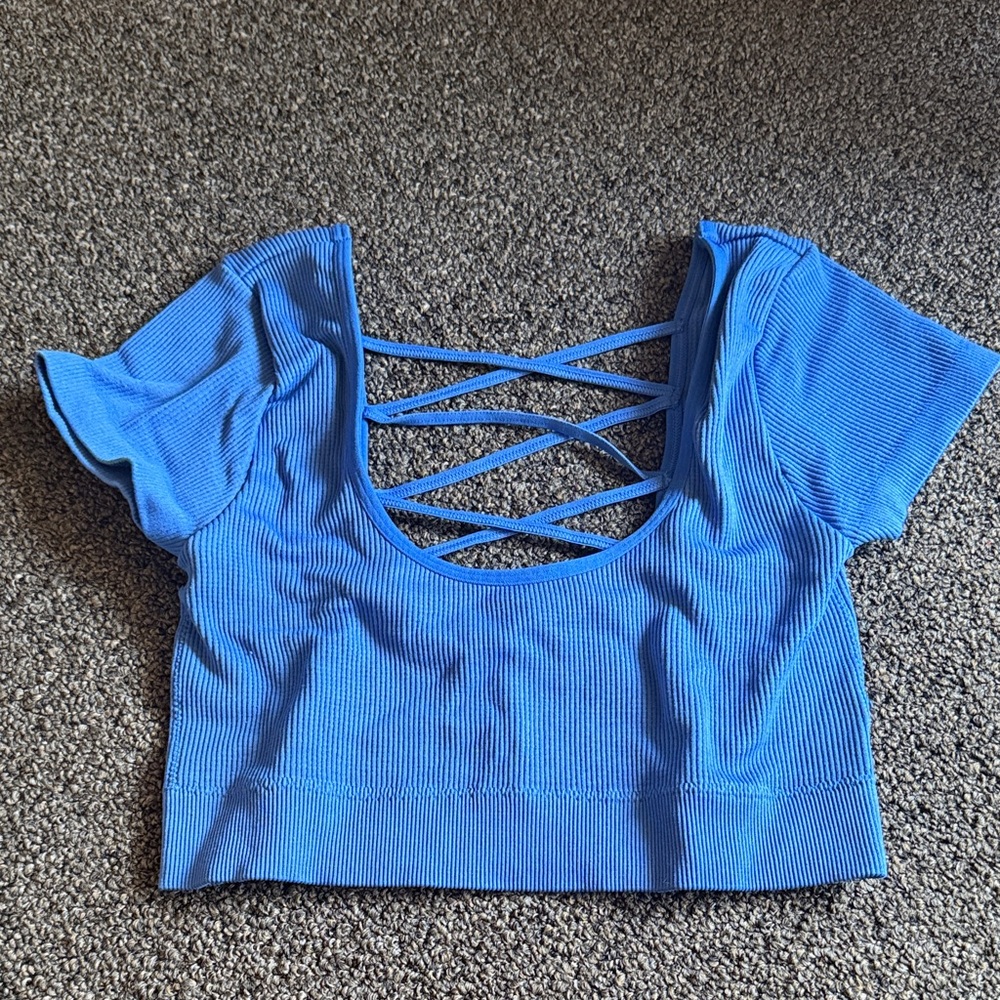 Stylish Blue Crisscross Back Crop Top
